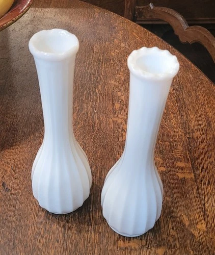 Vintage 9" Milk Glass Bud Vases (2)