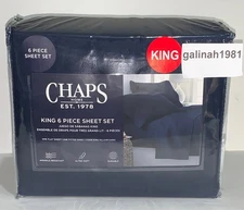 CHAPS by Ralph Lauren 6pc King Sheet Set (Sheets & 4 Pillowcases) Navy Blue NIP