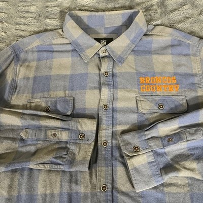 NFL x Darius Rucker Denver Broncos Flannel Shirt XXL Blue Grey Plaid Button Down