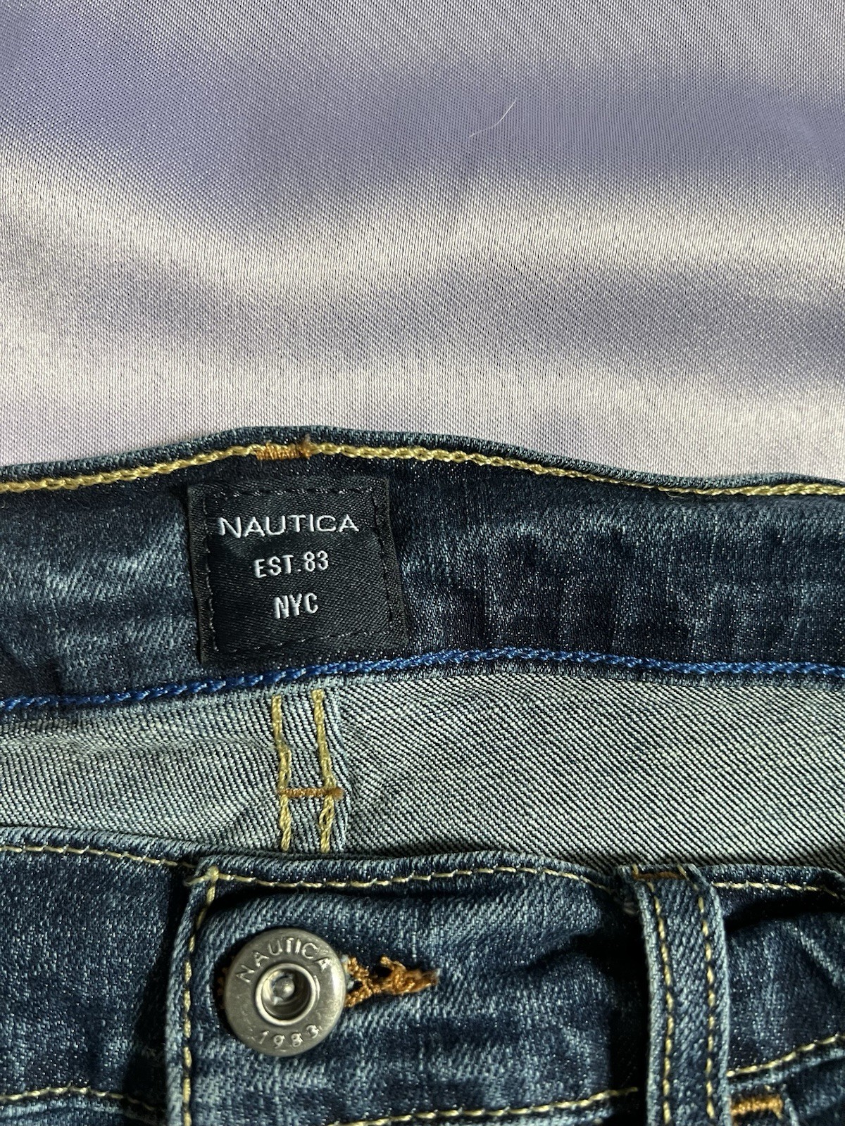 Nautica Slim Fit Stretch Straight Jeans Blue Denim Cotton Button Zip 5-Pocket