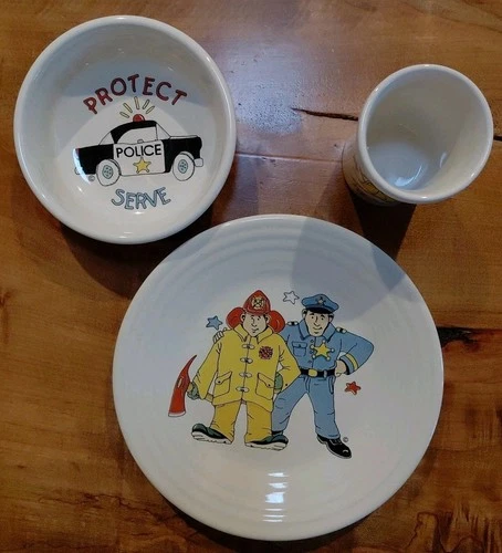 Fiesta Fiestaware Hometown Heroes Police Fire Rescue Set - Plate, Bowl, And Cup