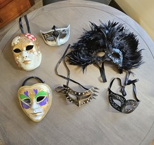 Lot of 6 Masquerade Costume Masks Venetian-Style, Feathered, Halloween