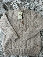 Aran Sweater Ireland Wool Kids 1/2 zip size 8-11