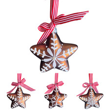 Set 4 Brown Snowflakes Glass Ornament 3.5" Red Ribbon Kurt adler Christmas