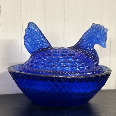 Cobalt Blue Glass Hen On Nest salt Cellar