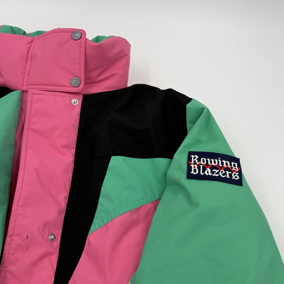 FILA Vintage Colorblock Ski Jacket XL Green Pink Retro 80s Style Snow Coat - Image 4 of 4