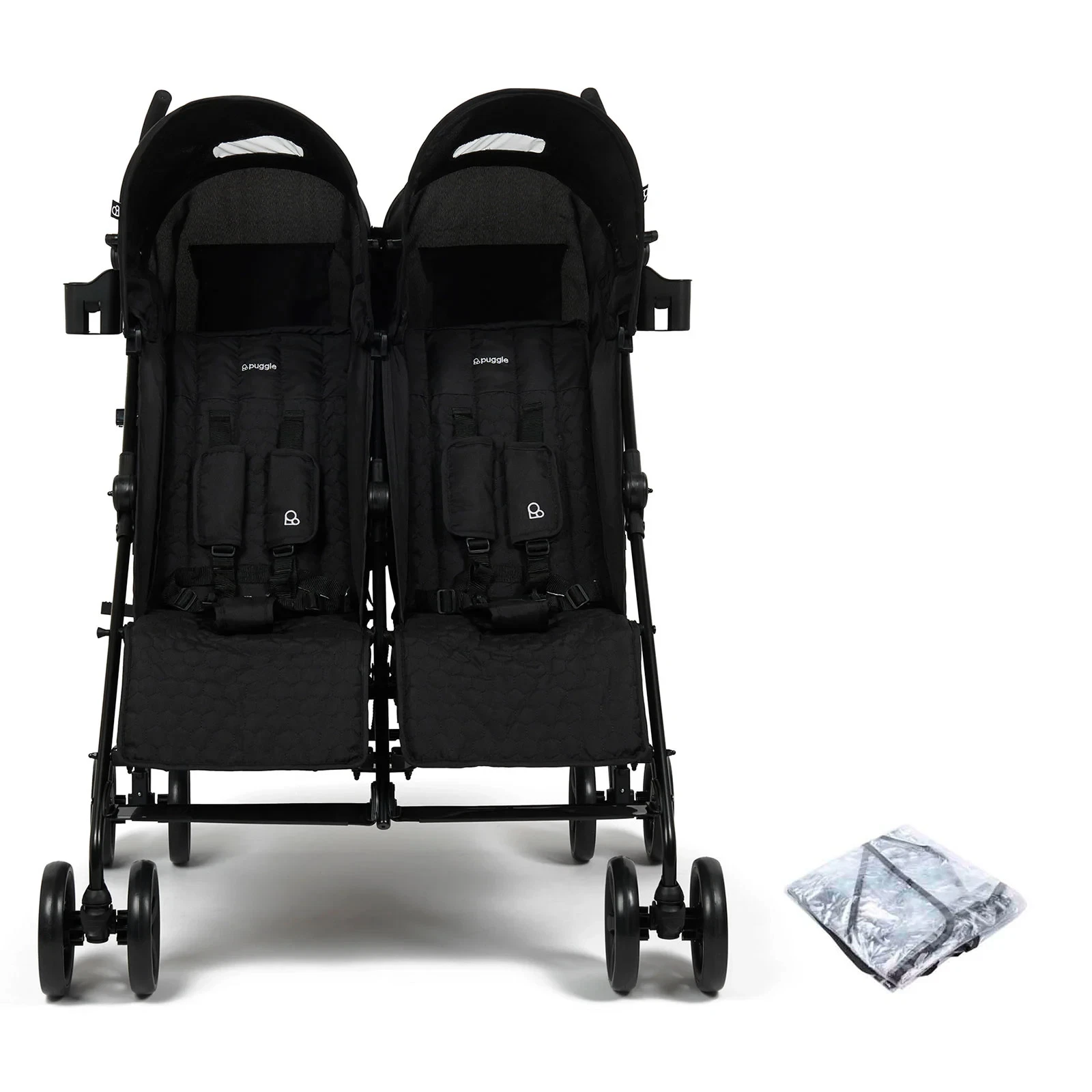 Puggle Litemax Double Pushchair with raincover lightweight compact black