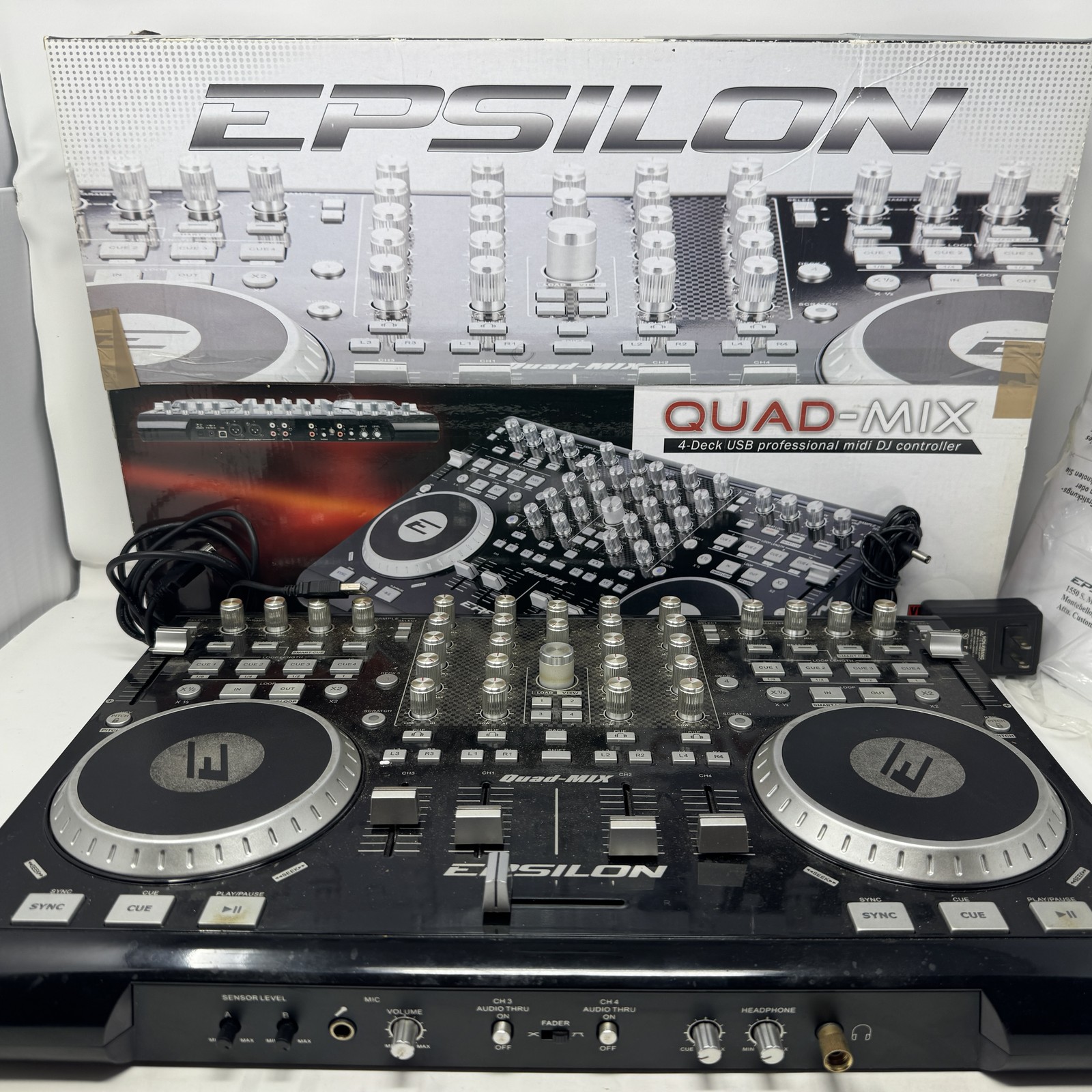 Epsilon Quad-Mix 4-Deck USB MIDI DJ Controller w/ Original Box & Power Supply