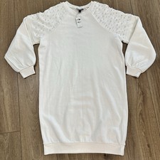 Express Cream Sweater Dress w/Pearl Embellished Puff Sleeves NWT