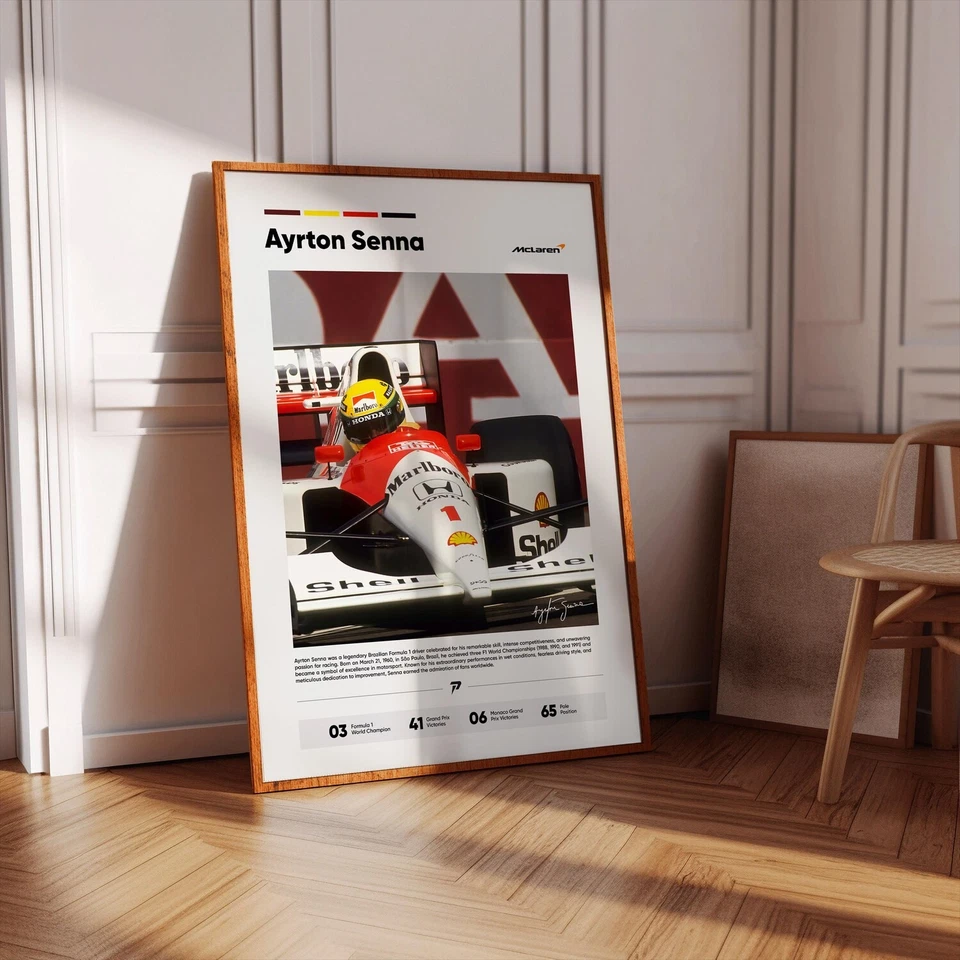 Póster Ayrton Senna McLaren F1, impresión artística de Fórmula 1 Motorsport, decoración del hogar Foto 3 de 4