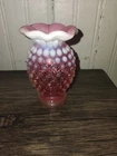 Fenton Cranberry Opalescent Hobnail Vase 3.75in