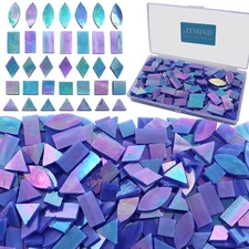 Iridescent Dark Blue 240pc Glass Mosaic Tiles Mixed Shapes Craft Kit