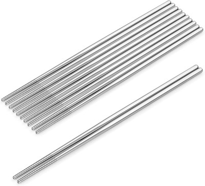 SHARECOOK Stainless Steel Chopsticks Set, 9.45 Inches, 5 Pairs, Silver 