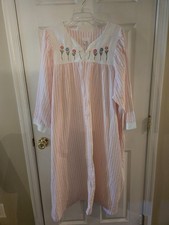 Vtg Carole Robe Women 3XL Pink White Stripe Full Zip Embroidered/ Coquette