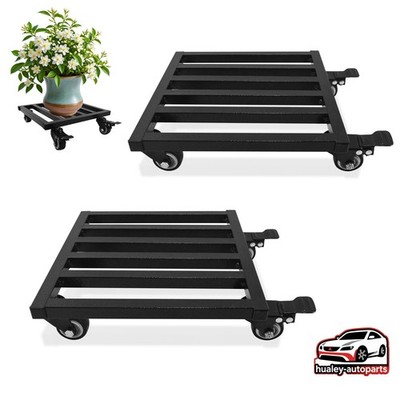 2 Pcs Black Aluminum 10 Inch Square Plant Dolly Stand Rolling 4 Wheel Caddy Tray