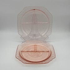 Hocking Mayfair Open Rose Grill Plates Pair Divided  Pattern 9.5"