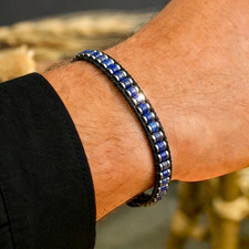 Lapis Lazuli Hematite Leather Wrap Bracelet Men Women Boho Healing Anxiety Gift