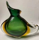 Flavio Poli Seguso Venetian Murano Sommerso Glass Vase Ewer Vintage Green Tag