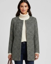 Talbots Petites Tweed Longline Snap Front Collarless Jacket Blazer Sz 4P Career