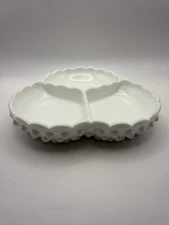 Vintage 1967 Fenton Hobnail Milk Glass 3 Section Divided Tray Dish 7 1/2” White