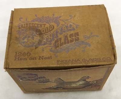 Vintage Indiana Glass Iridescent Gold Hen on A Nest Covered Dish EMPTY BOX ONLY