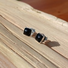 Sterling Silver Faceted Square Black Onyx Stud Earrings