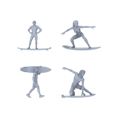 LYTR146 1:72 Surfing Scene Resin Miniature Model 4-Figure Set, Unpainted Figures