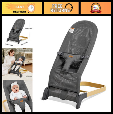 Portable Foldable Baby Bouncer - 3-Height Adjustable Ergonomic Rocker Seat for N