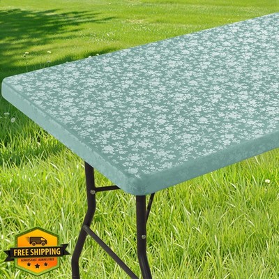 Smiry Teal Picnic Table Cloth 30''x72'' Elastic Fitted Waterproof Vinyl