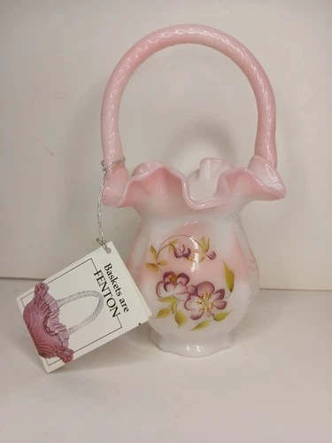 Fenton Pink Rosaline Handpainted  Basket.  No Box.
