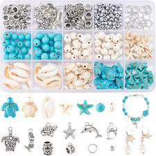 292Pcs Turquoise Jewelry Making, Boho Ocean Beach Shell Bead Charms Starfish Mer