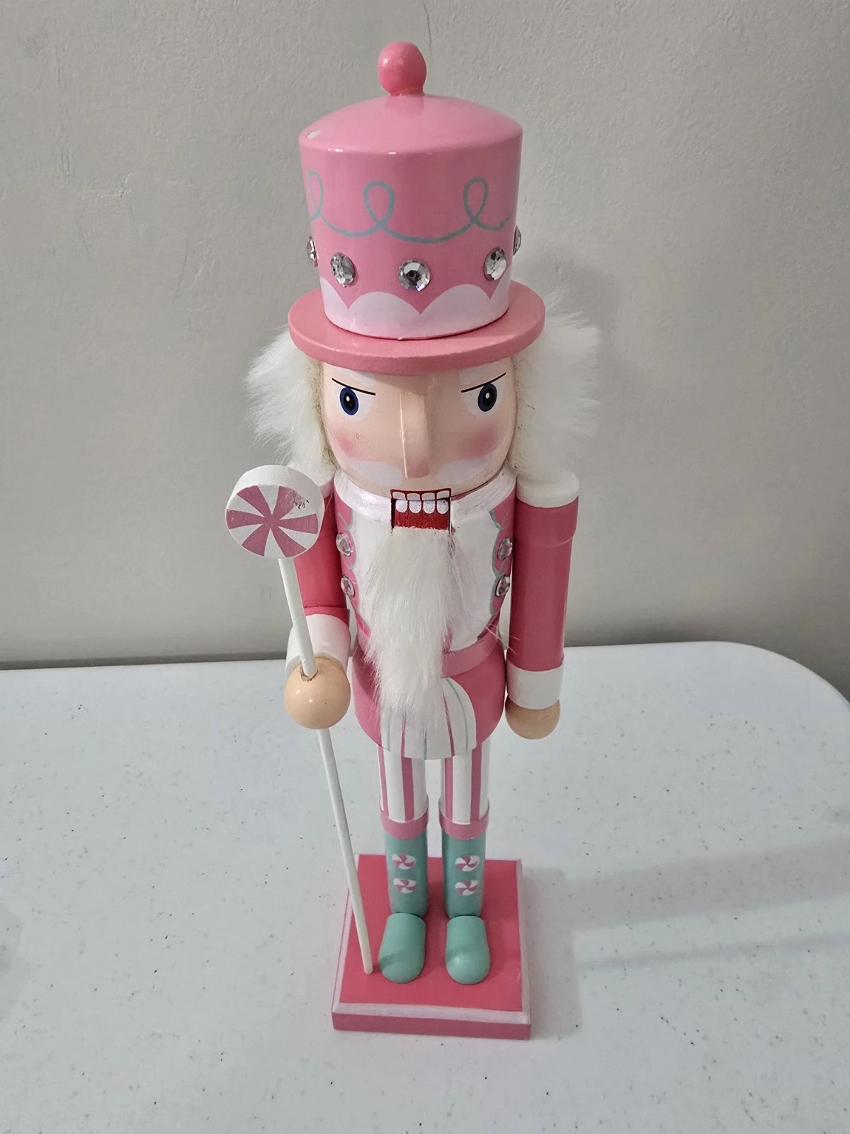 Pink Wooden Nutcracker Collectible Toy Figure Decor