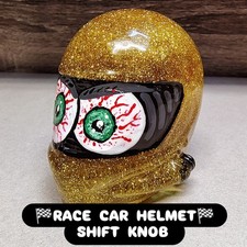 Race Car Helmet Gear Shift Knob 38-16 Thread Fits Most Hurst Metal Flake Gold