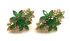 Vintage Marquise Emerald & Diamond Cluster Stud Earrings in 18K Gold Plating