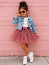 Dusty Rose Tutu Skirt for Girls 3-Layer Tulle Ballet, Dance, and Dress-Up Cost