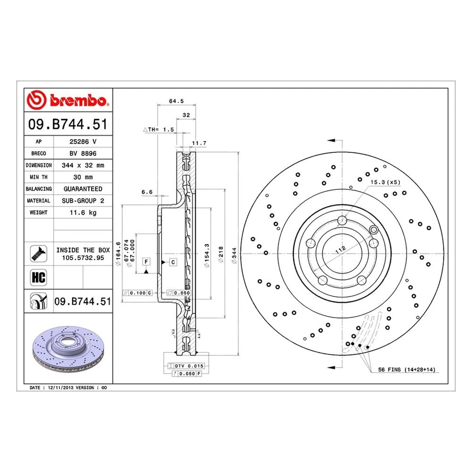For Mercedes-Benz SLK350 12-16 UV Coated Series Drilled Vented Front Brake Rotor Foto 2 de 4