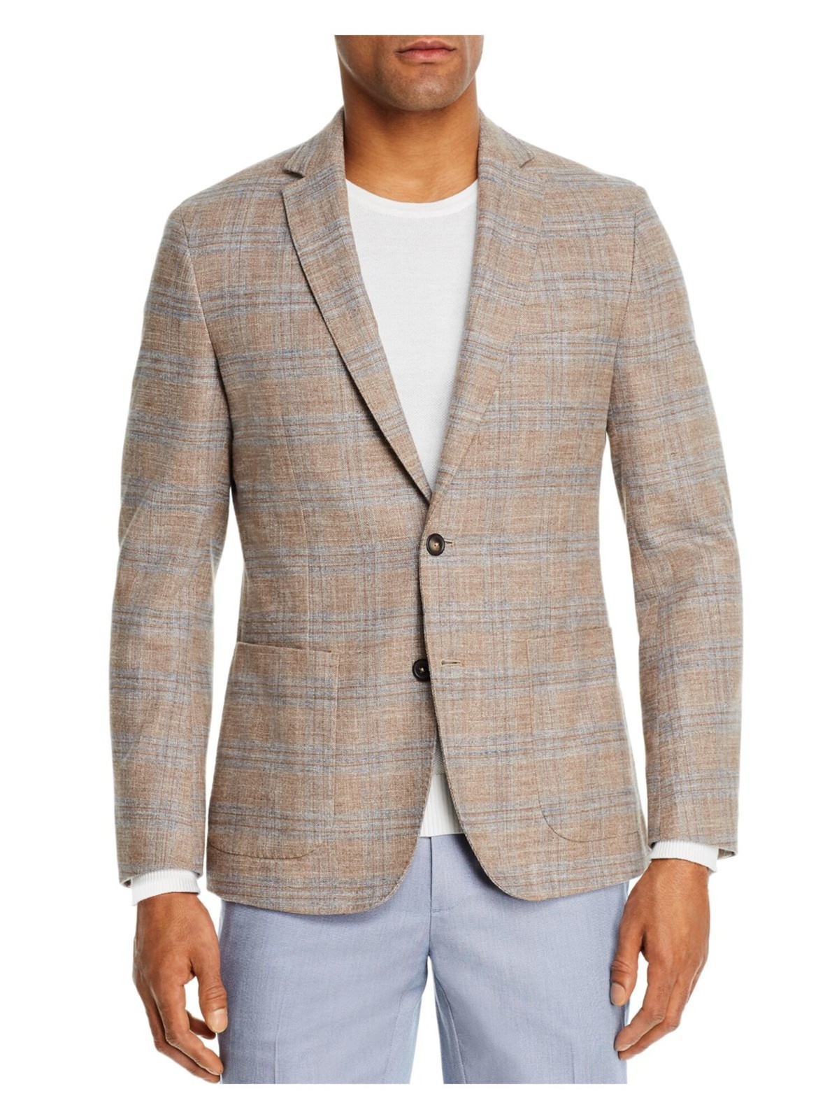 DYLAN GRAY Mens Beige Windowpane Plaid Wool Blend Blazer 42R