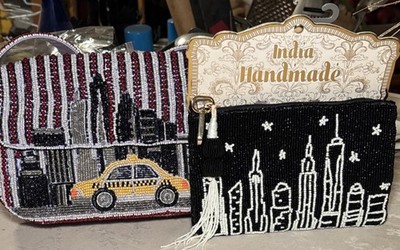 Beaded Cityscape Taxi shoulder Bag Red White Black Yellow.Handmade In India