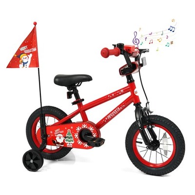 12  Kids Bicycle w/Training Wheels, Handbrake & Coaster Brake, Flag & Music