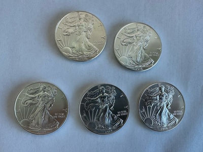 #ad Lot of 5 Silver American Eagles $1 Dollar Coins .999 $419.00
