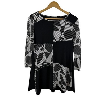 Ali Miles Abstract Geometric Tunic Top Medium Artsy Zipper Detail Stretch Boho