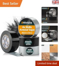 Extra Strong Waterproof Duct Tape – 4 Rolls Silver/Black 50m x 5cm for Repairs 0.18 per metre
