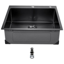 SVOPES 25 x 22 x 9in Black Stainless Steel Drop-In Kitchen Sink Single Bowl