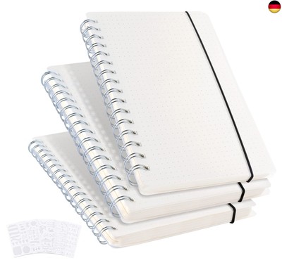 Agoer 3er Pack Notizbuch Dotted A5 - Gepunktetes Bullet Grid Journal Dot Spiral