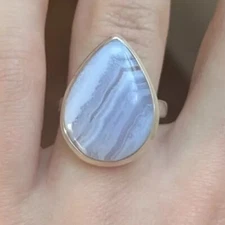 Blue Lace Agate Sterling Silver Ring ~9 Artisan Handmade Studio Jewelry Art 925