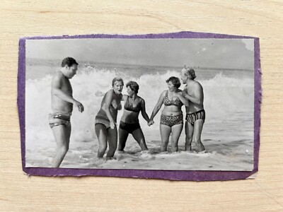 1980s Woman in swimsuit Naked Torso Man in shorts Sea Legs Vintage