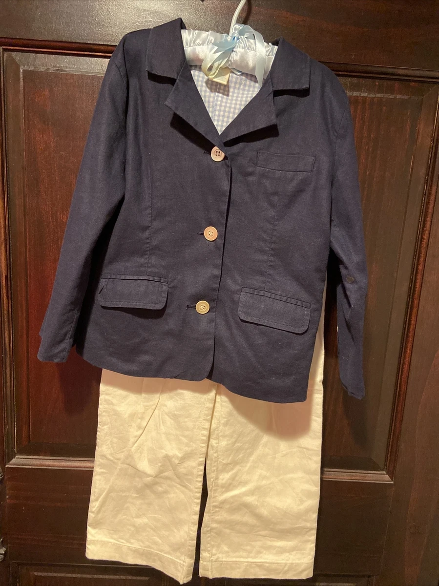 Olive Juice Boys Navy Blue Linen Blazer and Cream Pants Size 5