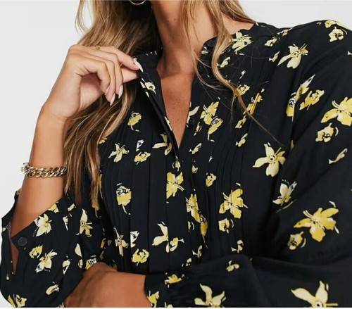 WHISTLES size 12 Black & Yellow falling floral flippy short shirt dress EXC COND - Picture 11 of 12