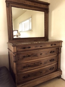 Beautiful Italian Empire Antique Walnut Dresser Mirror Marble