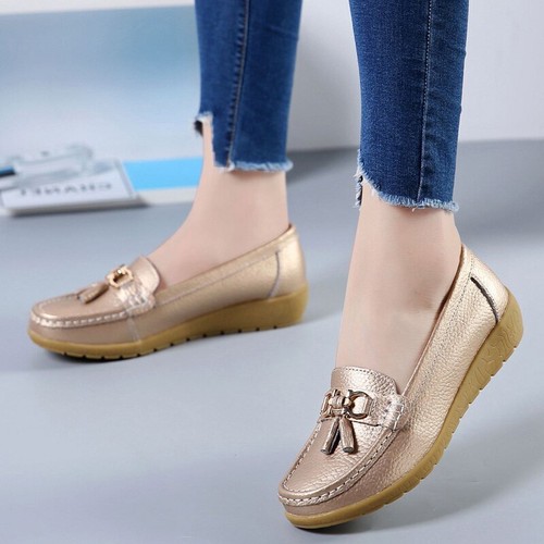 Women Flat Plus Size 44 Women Genuine Leather Shoes Slipony Low Heels Loafers - Picture 5 of 38